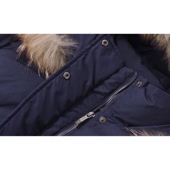 Navy Blue Down Coat with Removable Fur - Picture 7 of 8